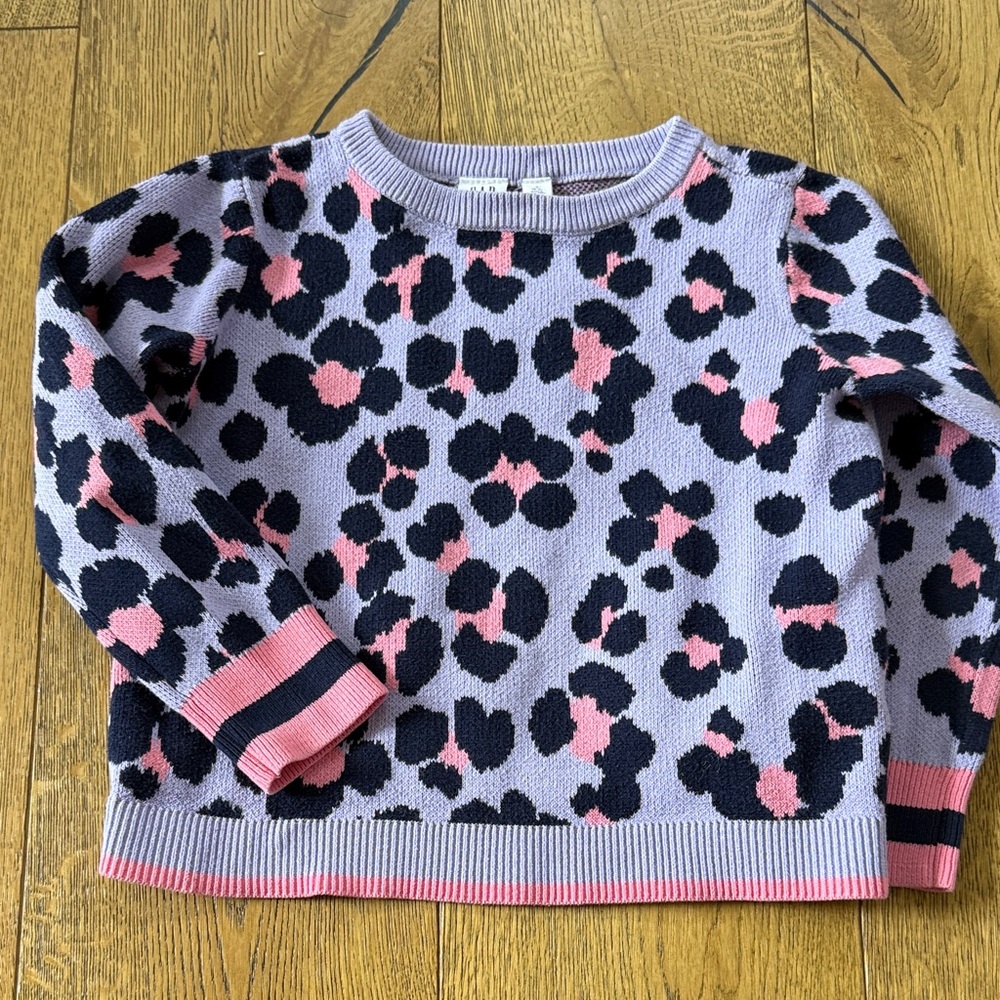 Gap Kids Lilac Leopard Print Crewneck Sweater with Pink Accents